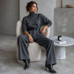 📢📢50%Rabatt!!!🎉✨Eleganter Damen-Zweiteiler: Rollkragen-Shirt & Hose mit hohem Bund