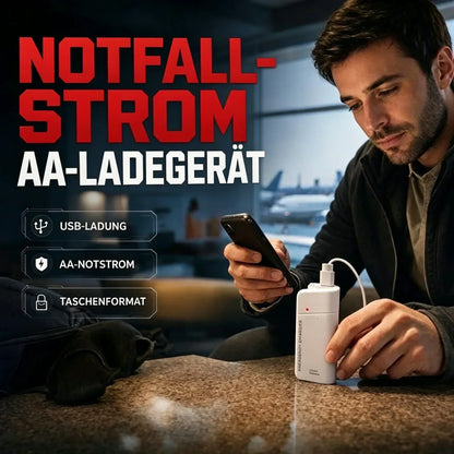 💥💥Heute 50 % Rabatt!📱🔋Tragbares Notfall-Ladegerät für Mobiltelefone – Powerbank mit AA-Batterien und LED-Taschenlampe