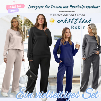 🔥Letzter Tag 50% Rabatt✨Loungeset für Damen: Top mit Rundhalsausschnitt & Hose mit Kordelzug💖
