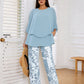 💃✨Damen-Zweiteiler: Bedruckte Hose & Oberteil mit Rundhalsausschnitt