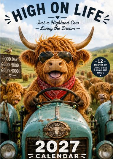 ✨️Surprise 60% Off！💥Each only ￡9.98🐮May 2027 bring you booming luck！🔥2027 Funny Highland Cow Wall Calendar | A4 Hanging Calendar |