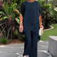 Damen-Zweiteiler: Charmantes asymmetrisches Top & Hose mit weitem Bein